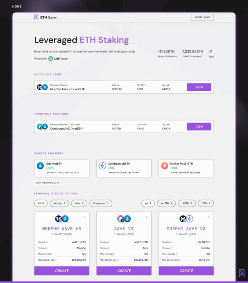 DeFi Saver Unveils ETH Saver: The Premier Non-Custodial App for Leveraged ETH Staking