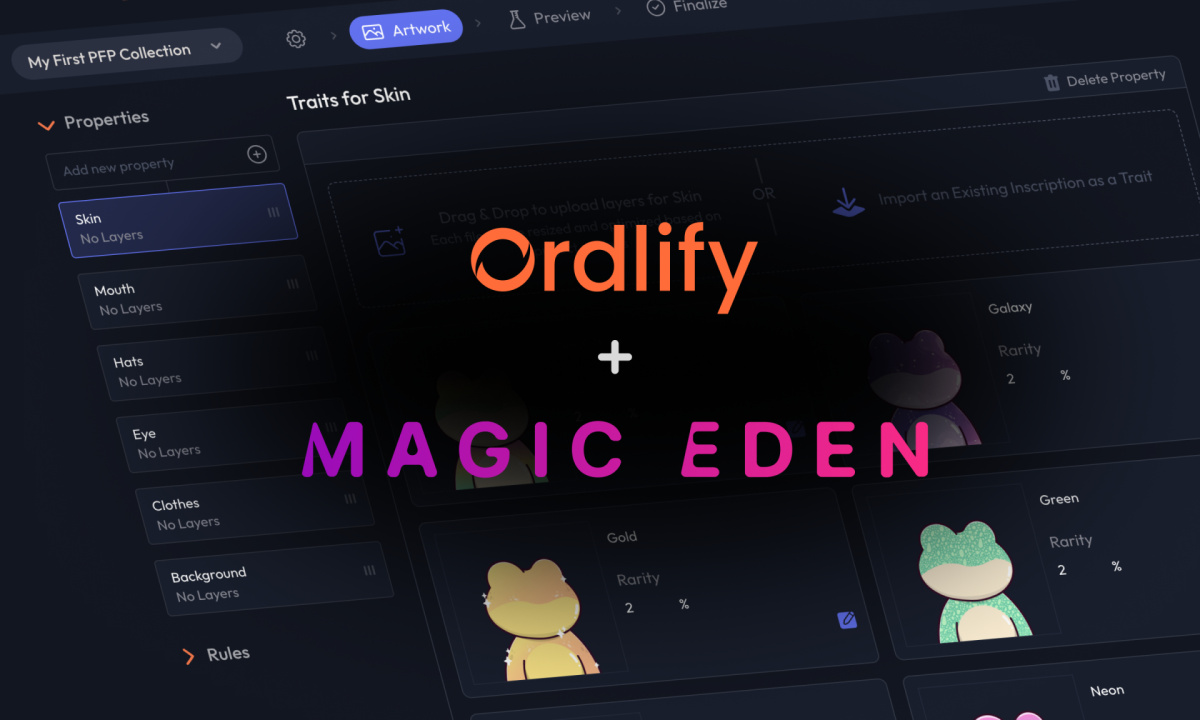 Magic Eden and Ordlify Collaborate to Streamline the Creation and Sales of New Bitcoin Ordinals Collections (24 Jul)